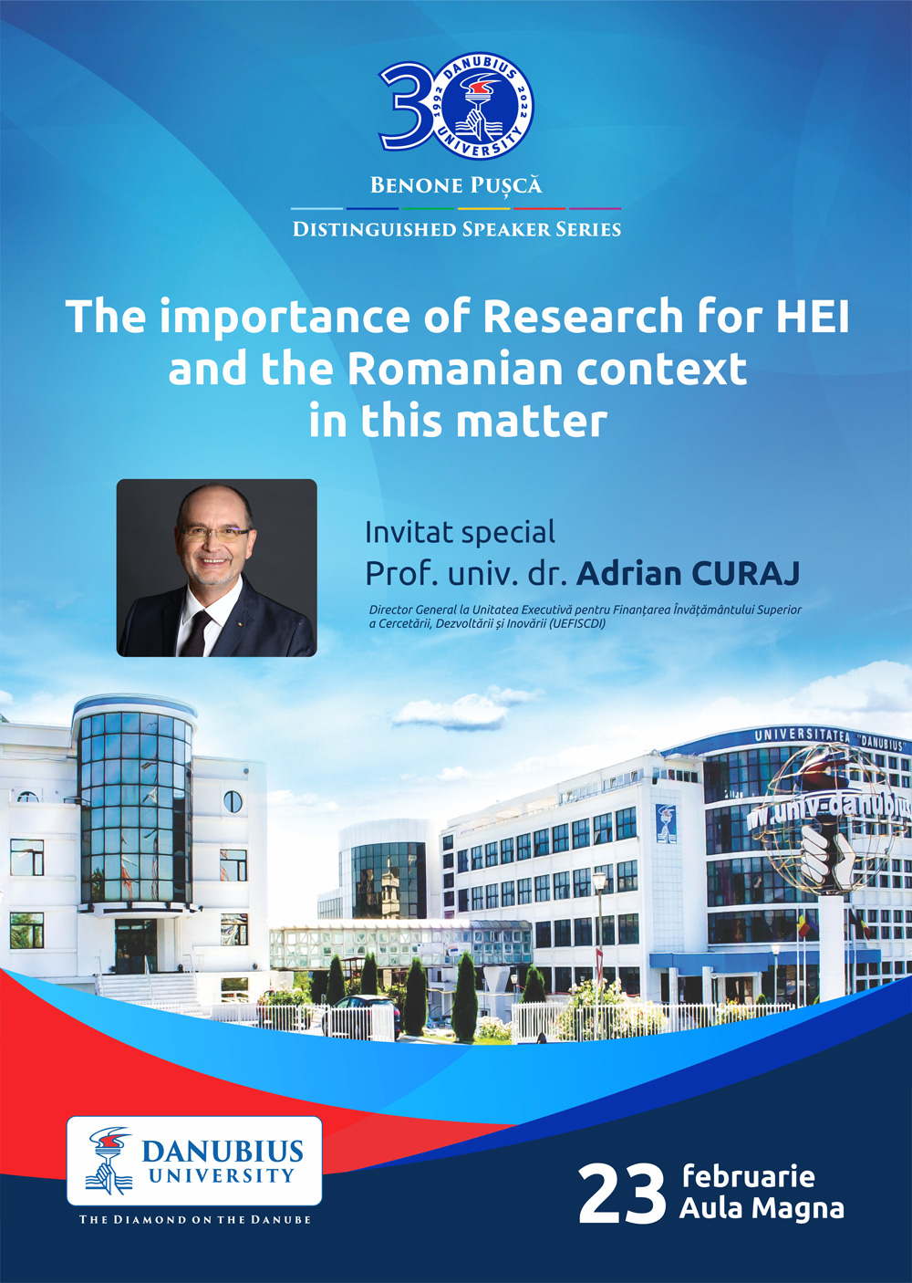 Seria ”The Benone Pușcă Distinguished Speaker” aduce pe scena Universității Danubius lideri internaționali